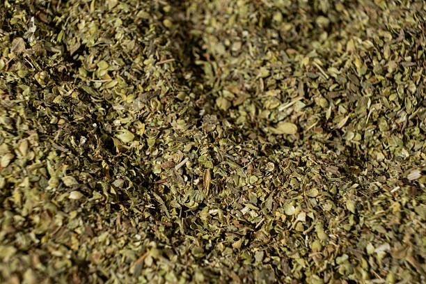 Macro Texture of Dried Oregano. Organic Spice Ingredient