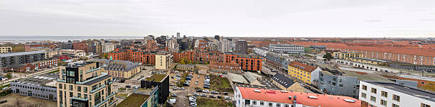 Aerial view of new buildings in Copenhagen suburb