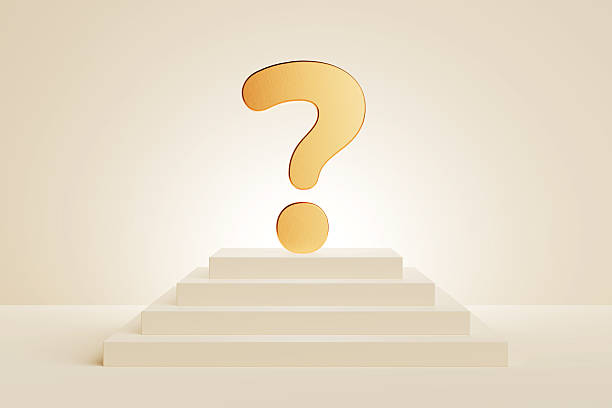istock Knowledge, Curiosity And Decision Concept. Golden Question Mark On A Cream Stair Platform. 3d Rendering 2248233269
