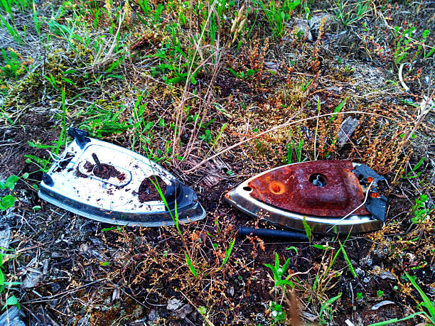 Two Rusted Vintage Clothes Irons on Reclaimed Land