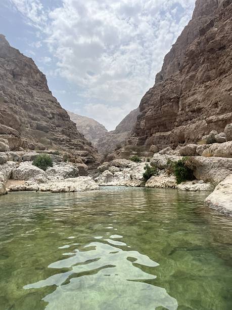 istock River and rock pools in a desert canyon with steep cliffs 2248235381