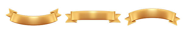 istock Gold Ribbon Banners Set Three Elegant Curved Golden Ribbons for Celebration Design Decor 2248237574