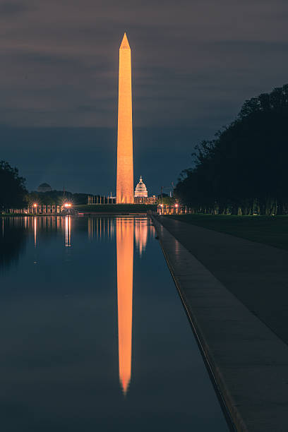 istock Washington Monument reflects in Lincoln Memorial pool at dusk. 2248239518