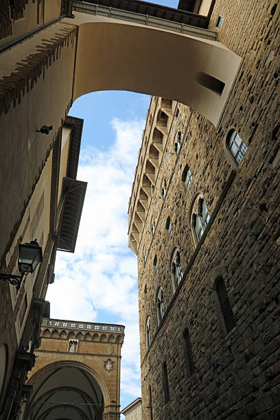 underside view of florence monuments a passage corridor and the old palace in the historic city center architecture