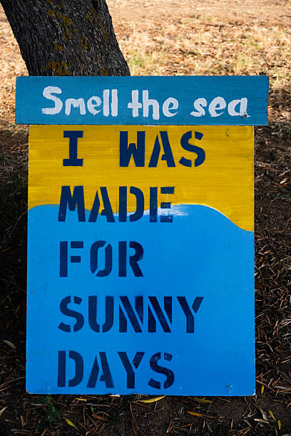 istock Blue sign with a sea-themed relaxation message 2248243709