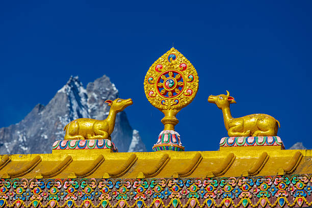 istock Stupa on Himalayan trail at Everest Base Camp with prayer flags, snow peaks, rugged landscape, Nepal 2248248553