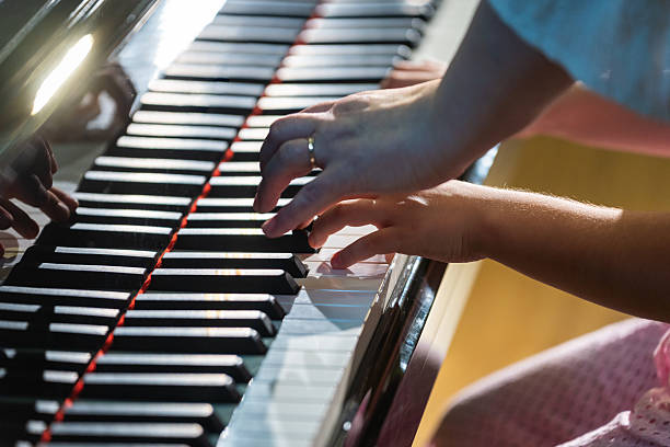 istock Piano teacher guiding young child learning music lesson 2248249151