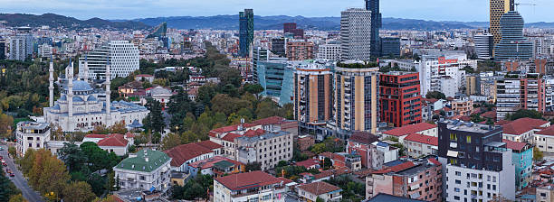 istock Panoramic urban sunrise view of central Tirana. 2248253009