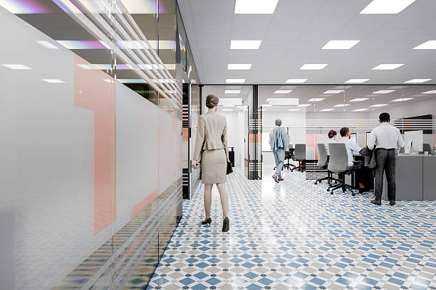 Modern office space with business people. 3D generated image.