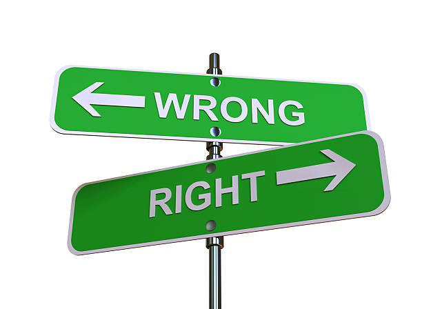 istock Directional Signpost with Right and Wrong Arrows in Opposite Directions. 3D Rendering 2248253425
