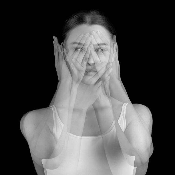 istock Abstract and surreal woman in motion blur studio portrait 2248253638