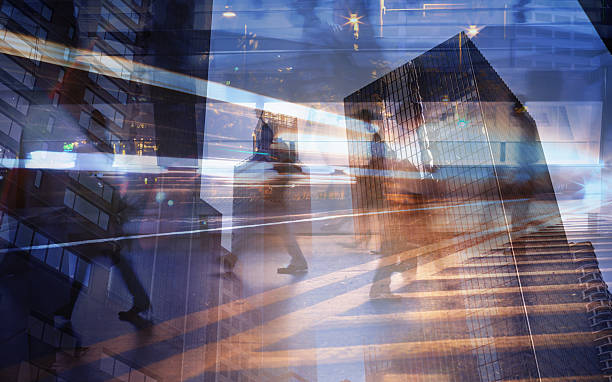 istock Abstract double exposure of commuters walking in the city. 2248253799