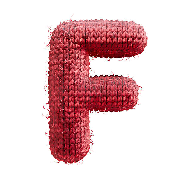 Red wool knitted font Letter F 3D rendering illustration isolated on white background