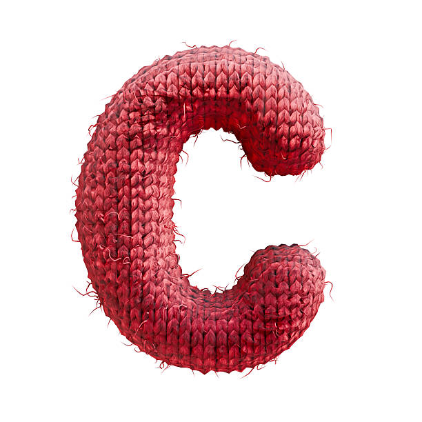 Red wool knitted font Letter C 3D rendering illustration isolated on white background