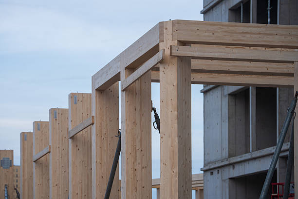 Closeup curve wooden roof frame, full frame horizontal composition