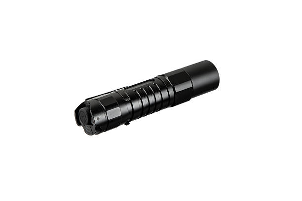 istock A small black tactical LED flashlight with a pocket clip, isolated on a white background. 2248261963