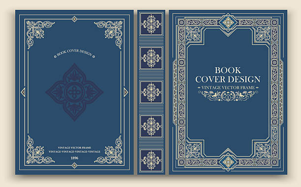 Elegant vector vintage book cover with refined light-gold ornaments on a muted navy palette. Classic Victorian-inspired frame design emphasizing antique charm and timeless sophistication.