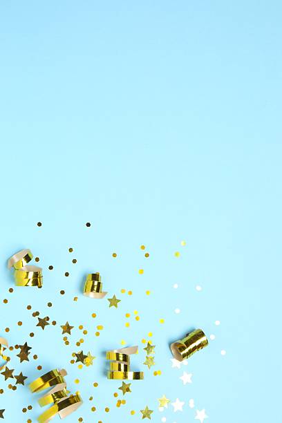 istock Golden confetti on color background, top view 2248266513