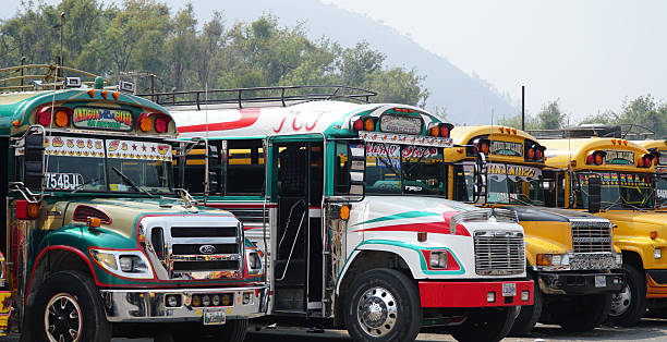 Antigua, Guatemala - April 26, 2017: Typical Colorful Guatemalan Chicken Bus.