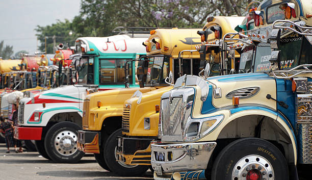 Antigua, Guatemala - April 26, 2017: Typical Colorful Guatemalan Chicken Bus.