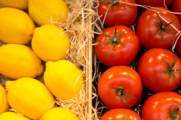 Paris, France: Wood Cate with Vibrant Tomatoes and Lemons Overhead