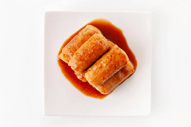 istock Tofu Meat Rolls Served on a White Plate 2248283388