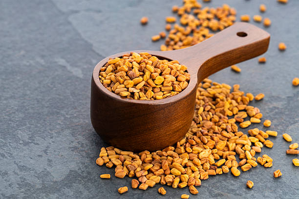 istock Organic raw dried fenugreek seeds in a spoon - Trigonella foenum - graecum 2248285719