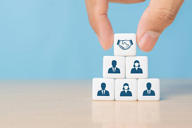 istock business contract. Hand putting hand shaking which print screen on dice block in front of human icon for business deal and agreement concept. 2248295689