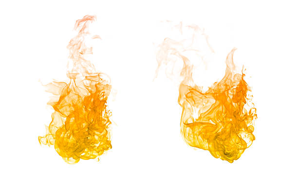 istock Vibrant orange and yellow smoke swirling on white background, creating flame-like abstract shapes ideal for energy themes, creative effects, graphic design, digital art compositions, and modern. 2248298553