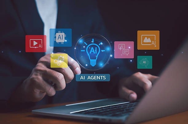 istock Business professional interacting with AI agent icons, representing artificial intelligence automation, machine learning, and digital transformation for business innovation. 2248304210