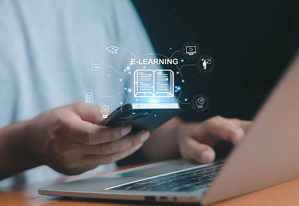 istock E-learning concept with digital book and education icons displayed above a smartphone, representing online courses, virtual learning, and modern education technology. 2248304485