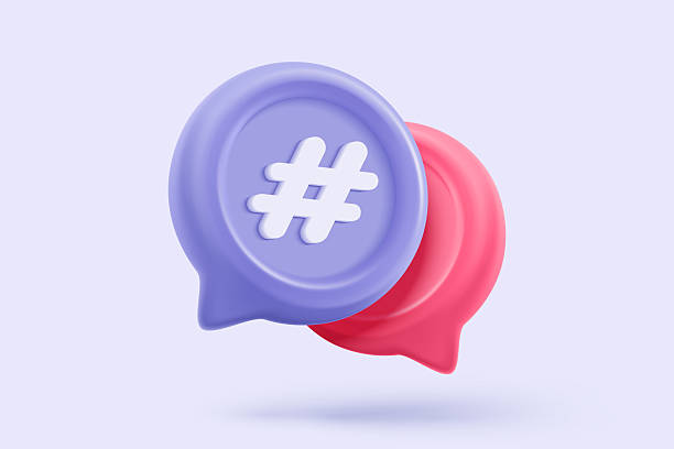 istock 3D hashtag searching and share link buttons on social media announcement on background. Comments thread mention or user reply sign with announce. 3d hashtag icon signs vector render illustration 2248304496