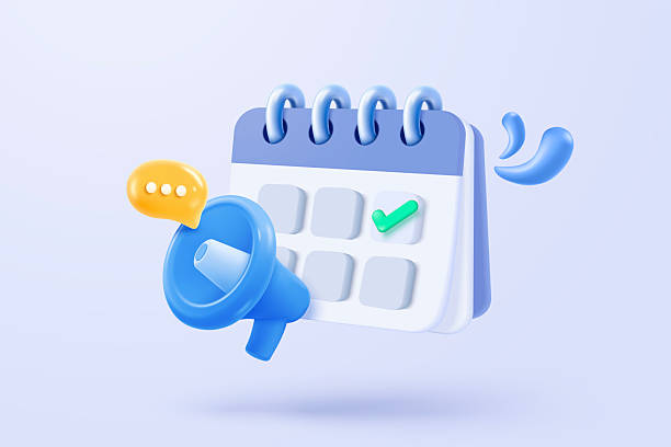 istock 3d calendar icon signs with notice for important reminder. Calendar with megaphone or emergency notifications speaker loud concept. 3d schedule alarm warning icon vector render illustration 2248304510