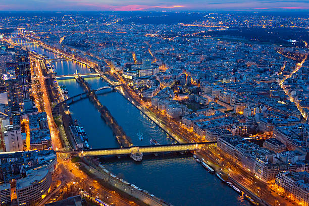 Panoramic view of Paris at night, France