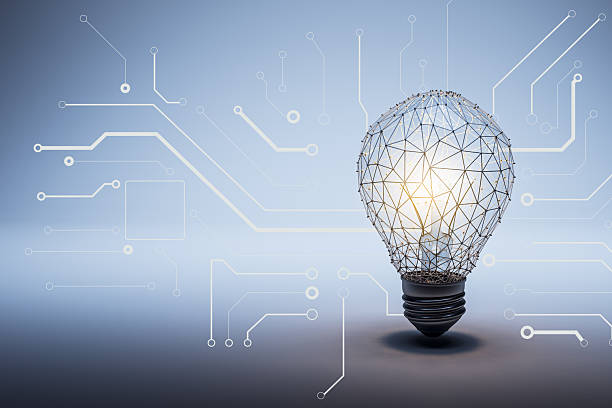 istock Abstract lightbulb made of wireframe mesh glowing on digital circuit background symbolizing innovation, technology, and artificial intelligence. 3D Rendering 2248311545