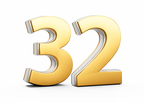 istock 3D Golden Shiny Number 32 Thirty Two With Silver Outline On White Background 3D Illustration 2248321049