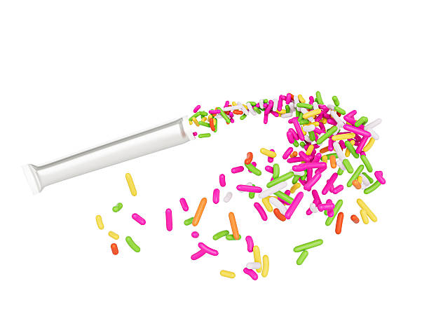 istock Colorful Sprinkles Flowing Coming In The Air, Spilling Out From Silver Empty Packet 3D Illustration 2248321392