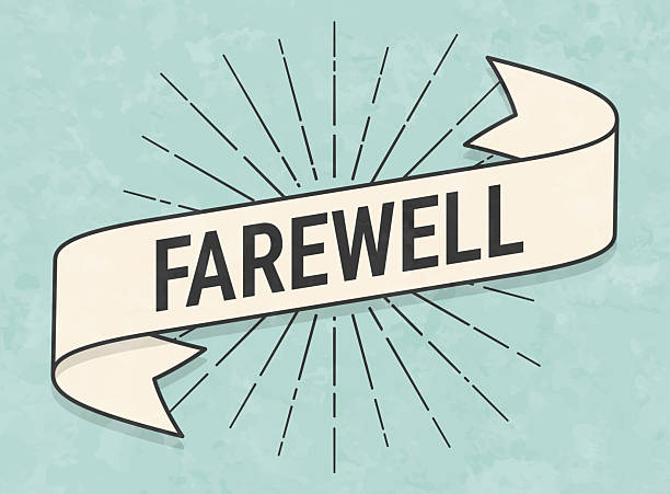 Farewell. Banner, ribbon, label in a trendy vintage style. Beautiful retro ribbon with old textured paper and sunbursts in the background. Colors used: green, blue, beige and black. The banner is beige with a black outline, the sunbursts and the text are black. The background is green-blue. Vector Illustration (EPS file, well layered and grouped). Easy to edit, manipulate, resize or colorize. Vector and Jpeg file of different sizes.