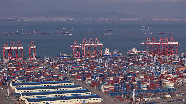 istock Seaport background, many cargo containers. Aerial view harbor. freight delivery. 2248326410