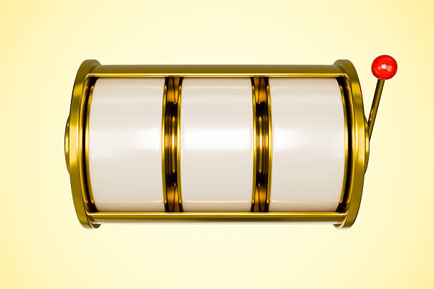 Golden and white slot machine with red ball.