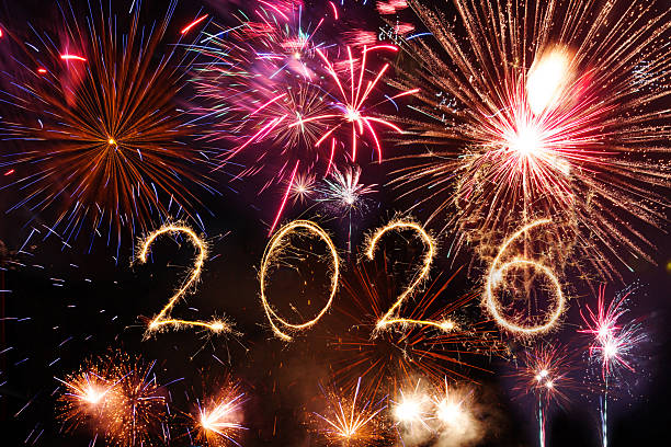 istock Happy new year 2026 written with Sparkle firework on black background, 2248330954
