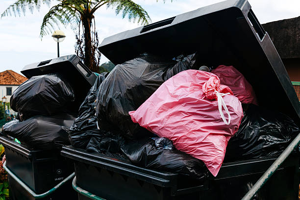 istock Overflowing black garbage bins filled with trash bags 2248331819