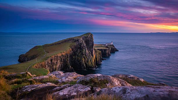 istock Neist Point Lighthouse and Cliffs Under Pink Twilight Sky, Isle of Skye 2248334191
