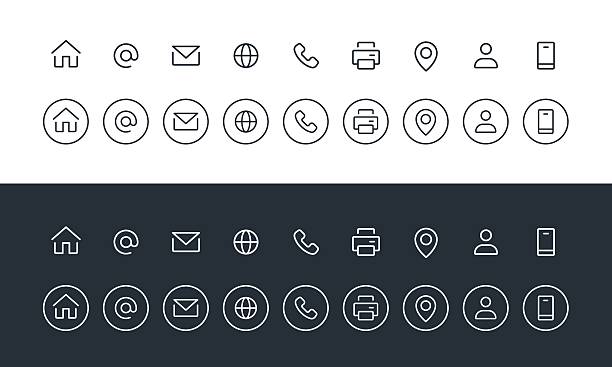Contact Icons Set: Home, Phone, Mobile, Email, Address, Location, Website, Fax, Globe, – Vector Collection. vector art illustration