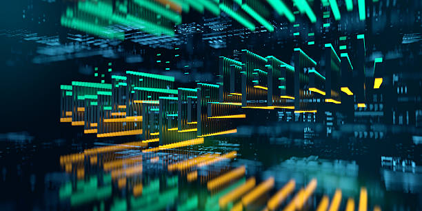 istock Complex Trading chart with big data and infographics. 3D Fintech concept background with glowing candle chart 2248337363