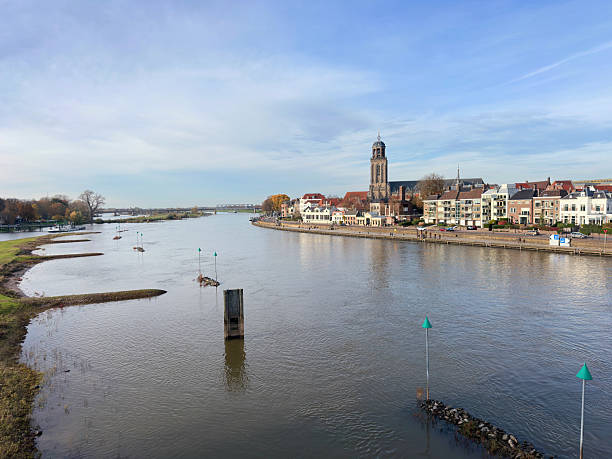 Riverside view of Deventer skyline along the IJssel River
