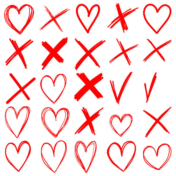 istock Brush stroke X cross mark and highlight heart frame. Hand drawn Doodle brush cross, ban, refusal. Marker sketch. Stock vector illustration isolated on white background. 2248343255