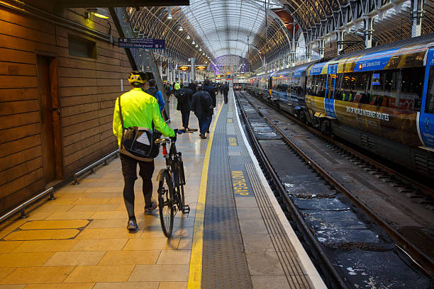 A few Commuters at Paddington subway station platform in London, England