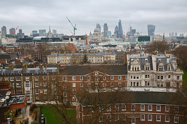 The Historic buildings, St Paul Cathedral dome, and the modern skyscrapers of downtown, City of London, England