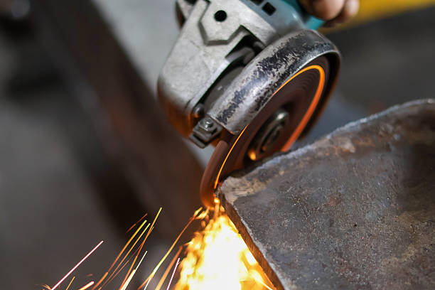 istock Close-up of an angle grinder cutting metal 2248349497